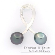 Pendentif en Argent et 2 Perles de Tahiti Semi-Baroques C 8 et 8.3 mm