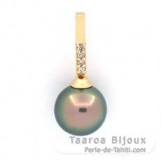 Pendentif en Or 14K + 4 Diamants et 1 Perle de Tahiti Ronde B 11.5 mm