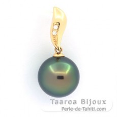 Pendentif en Or 18K + 2 diamants et 1 Perle de Tahiti Ronde B+ 11.6 mm