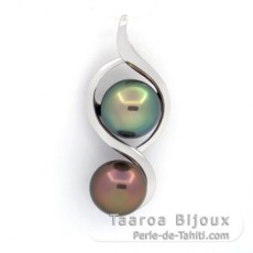 Pendentif en Argent et 2 Perles de Tahiti Semi-Baroques B 9.9 et 10.3 mm