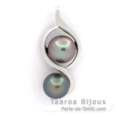 Pendentif en Argent et 2 Perles de Tahiti Semi-Baroques C 9.8 et 10.3 mm
