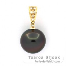 Pendentif en Or 14K + 6 Diamants et 1 Perle de Tahiti Ronde B 11.5 mm