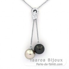 Collier en Argent et 2 Perles de Tahiti Rondes C 11.6 et 11.9 mm