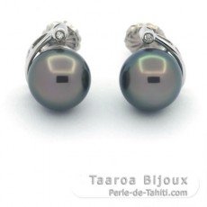Boucles d'Oreilles en Argent et 2 Perles de Tahiti Rondes C 10.4 mm