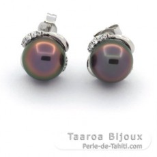 Boucles d'Oreilles en Argent et 2 Perles de Tahiti Semi-Baroques B+ 9 mm