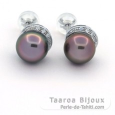 Boucles d'Oreilles en Argent et 2 Perles de Tahiti Semi-Baroques B 9.7 mm