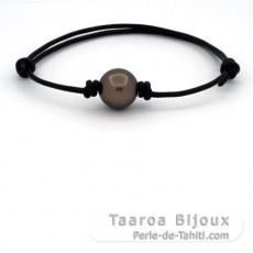 Bracelet en Cuir et 1 Perle de Tahiti Ronde C/D 12.5 mm
