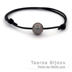 Bracelet en Cuir et 1 Perle de Tahiti Ronde C 12.6 mm