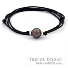 Collier en Cuir et 1 Perle de Tahiti Ronde C 12.1 mm