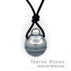 Collier en Cuir de Kangourou et 1 Perle de Tahiti Cercle C 11.7 mm