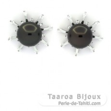 Boucles d'Oreilles en Argent et 2 Perles de Tahiti Rondes C 8.9 mm