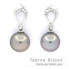 Boucles d'Oreilles en Argent et 2 Perles de Tahiti 1 Ronde & 1 Semi-Ronde B/C 9.7 et 9.9 mm