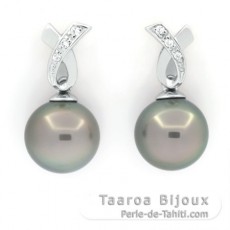 Boucles d'Oreilles en Argent et 2 Perles de Tahiti 1 Ronde & 1 Semi-Ronde B/C 9.1 et 9.3 mm