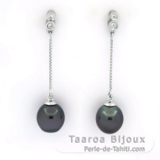 Boucles d'Oreilles en Argent et 2 Perles de Tahiti Semi-Baroques B/C 8 mm