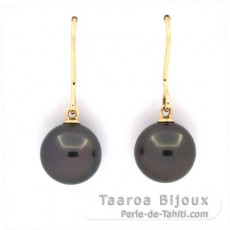 Boucles d'Oreilles en Or 18K et 2 Perles de Tahiti Rondes B/C 10.1 mm