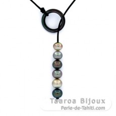 Collier en Cuir et 6 Perles de Tahiti Semi-Baroques C de 10.1 à 10.9 mm