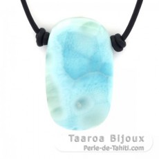 Collier en Cuir et 1 Larimar - 36 x 22 x 7 mm - 12.8 gr