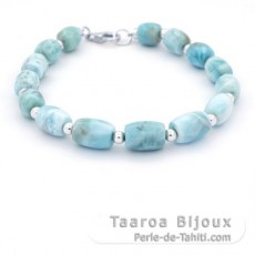 Bracelet de 15 Perles en Larimar de 8.2  8.9 mm - 21.5 cm - 17.9 gr