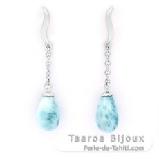 Boucles d'oreilles en Argent et 2 Larimars - 9.9 x 6.2 mm - 1.2 gr