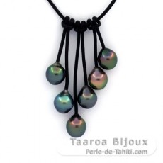 Collier en Cuir et 6 Perles de Tahiti Semi-Baroques B de 8.7 à 8.9 mm