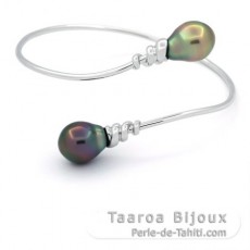 Bracelet en Argent et 2 Perles de Tahiti Semi-Baroques B+ 10.6 et 10.8 mm