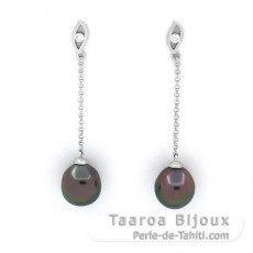 Boucles d'Oreilles en Argent et 2 Perles de Tahiti Semi-Baroques B 9.2 mm