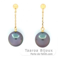 Boucles d'Oreilles en Or 18k et 2 Perles de Tahiti Semi-Rondes A 9 mm