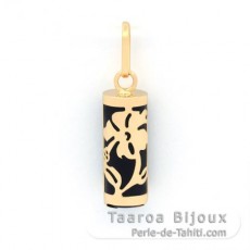 Pendentif en Or 18K et Agate Noire - 12 mm - Hibiscus