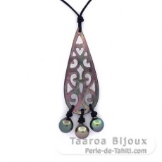 Collier en Cuir et 3 Perles de Tahiti Semi-Baroques B de 8.2 à 8.4 mm