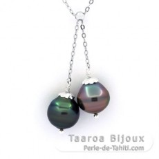 Collier en Argent et 2 Perles de Tahiti Cerclées B/C de 10.6 à 10.8 mm