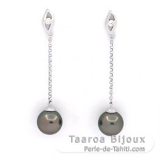 Boucles d'oreilles en Argent et 2 Perles de Tahiti Rondes C 8.3 mm