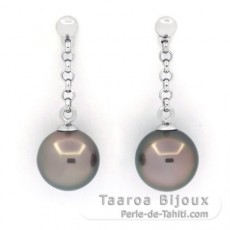 Boucles d'oreilles en Argent et 2 Perles de Tahiti Rondes C 8.6 mm