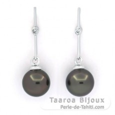 Boucles d'Oreilles en Argent et 2 Perles de Tahiti Rondes C 8.1 mm