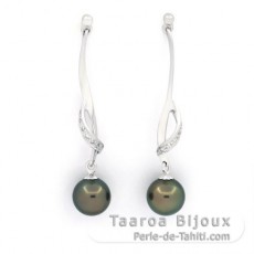 Boucles d'oreilles en Argent et 2 Perles de Tahiti Rondes C 8.2 et 8.3 mm