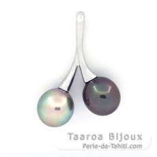 Pendentif en Argent et 2 Perles de Tahiti Semi-Baroques B 9.2 mm
