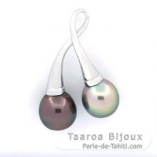Pendentif en Argent et 2 Perles de Tahiti Semi-Baroques C 9.9 mm