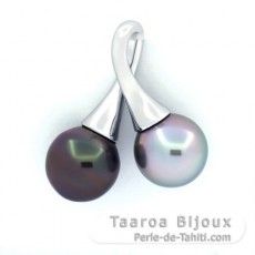 Pendentif en Argent et 2 Perles de Tahiti Semi-Baroques B 10.9 mm