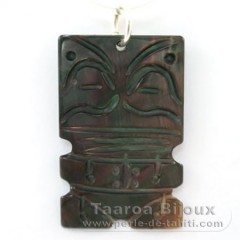 Pendentif Tiki en nacre de Tahiti et Argent .925 Rhodi