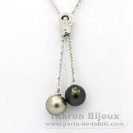 Chaîne en Argent et 2 Perles de Tahiti Rondes C 11.2 mm