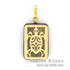 Pendentif en Or 18K et Nacre de Tahiti - Dimensions = 18 X 12 mm - Tortue