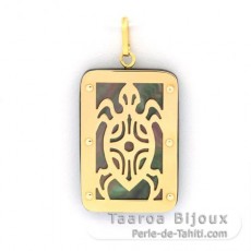 Pendentif en Or 18K et Nacre de Tahiti - Dimensions = 24 X 16 mm - Tortue