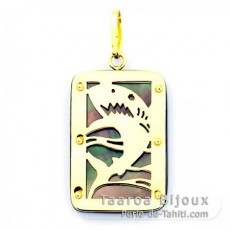 Pendentif en Or 18K et Nacre de Tahiti - Dimensions = 24 X 16 mm - Requin